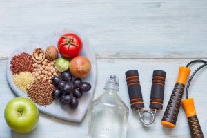 Healthy lifestyle concept with diet and fitness